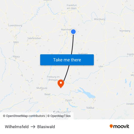 Wilhelmsfeld to Blasiwald map