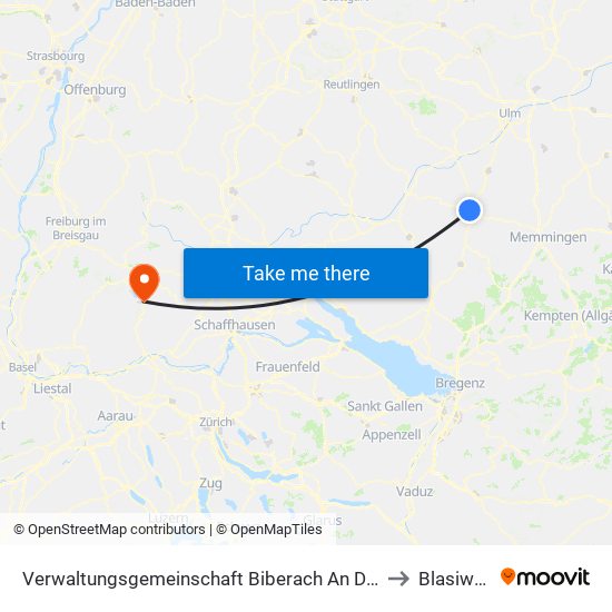 Verwaltungsgemeinschaft Biberach An Der Riß to Blasiwald map
