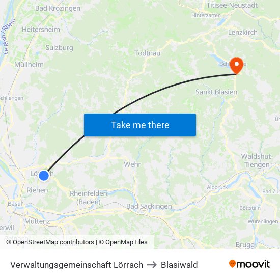 Verwaltungsgemeinschaft Lörrach to Blasiwald map