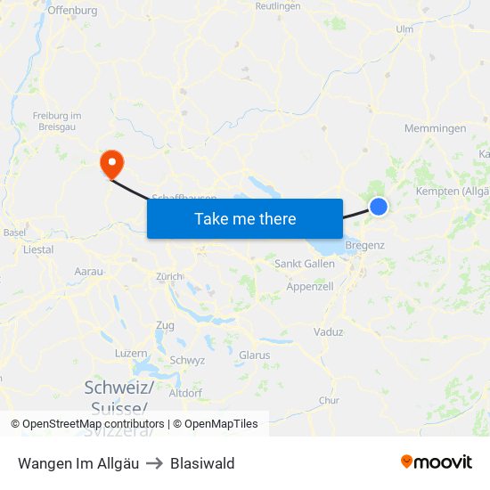 Wangen Im Allgäu to Blasiwald map