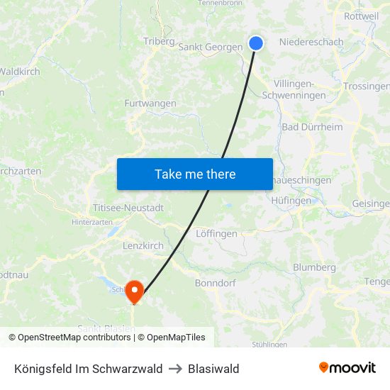 Königsfeld Im Schwarzwald to Blasiwald map