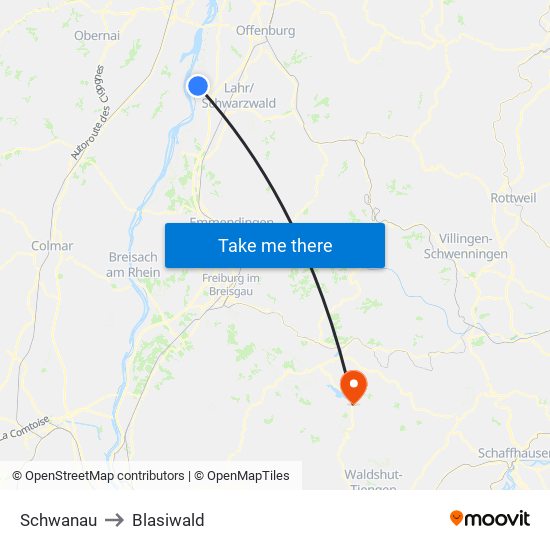 Schwanau to Blasiwald map