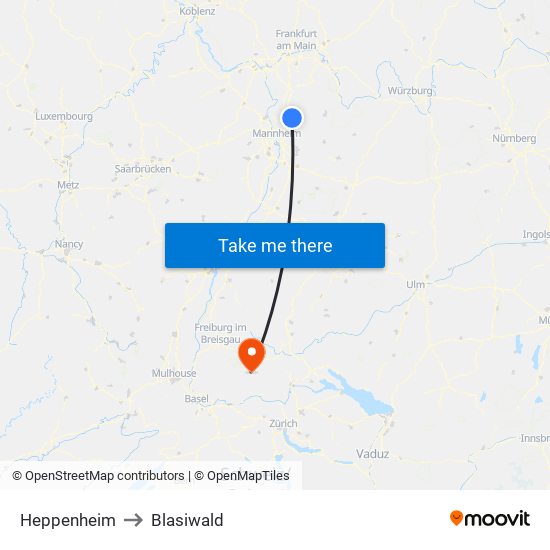 Heppenheim to Blasiwald map