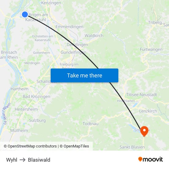 Wyhl to Blasiwald map