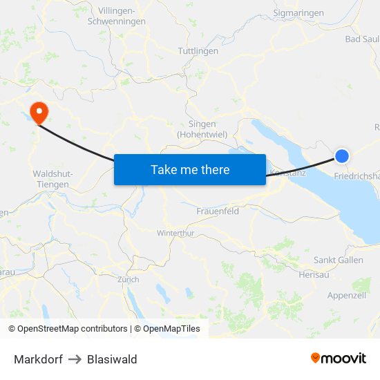 Markdorf to Blasiwald map