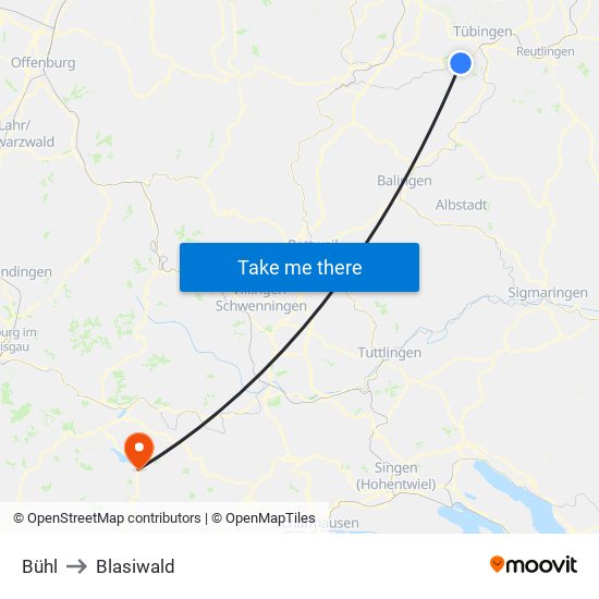 Bühl to Blasiwald map