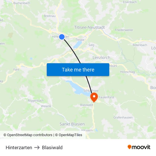 Hinterzarten to Blasiwald map