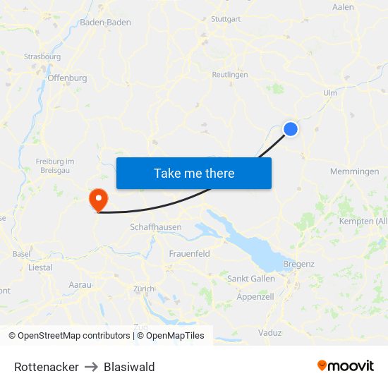 Rottenacker to Blasiwald map