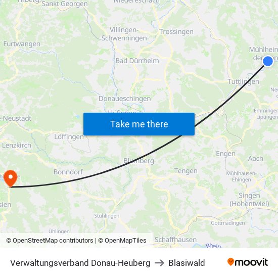 Verwaltungsverband Donau-Heuberg to Blasiwald map