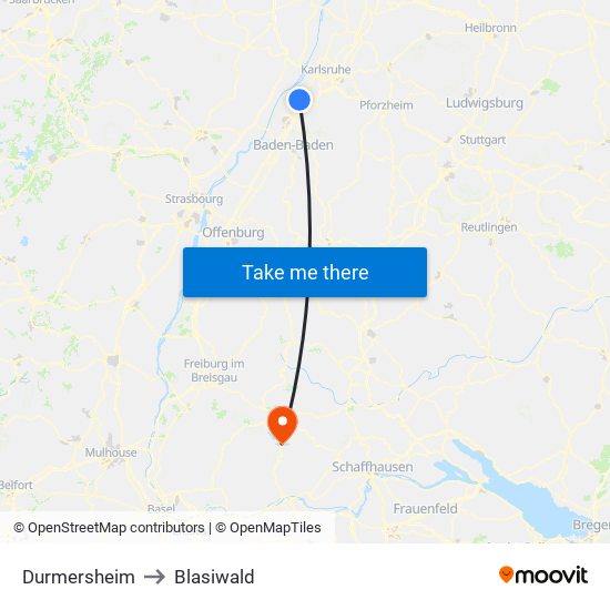Durmersheim to Blasiwald map