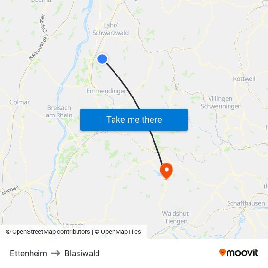 Ettenheim to Blasiwald map