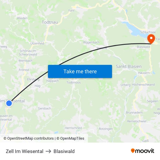 Zell Im Wiesental to Blasiwald map