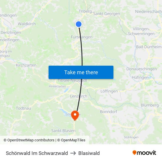 Schönwald Im Schwarzwald to Blasiwald map