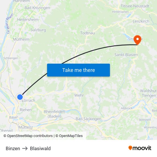 Binzen to Blasiwald map
