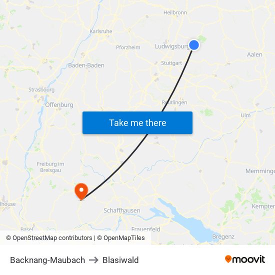 Backnang-Maubach to Blasiwald map