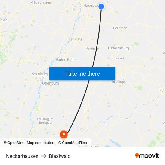 Neckarhausen to Blasiwald map