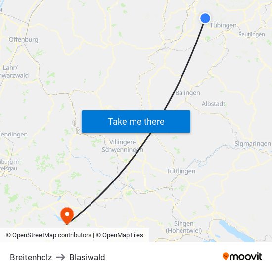 Breitenholz to Blasiwald map