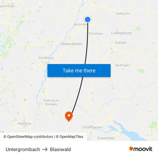 Untergrombach to Blasiwald map