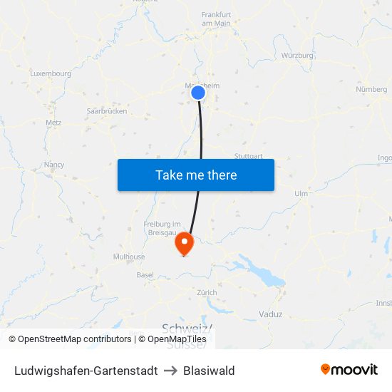 Ludwigshafen-Gartenstadt to Blasiwald map