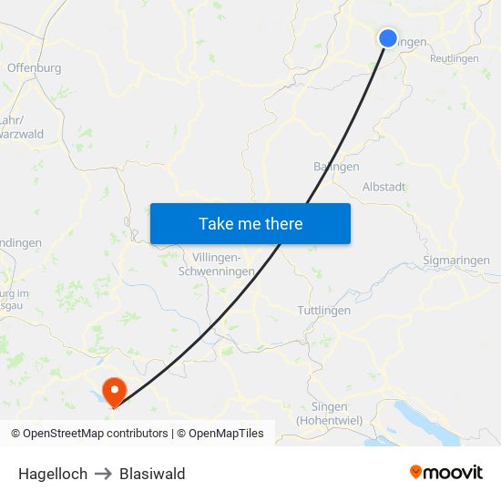 Hagelloch to Blasiwald map