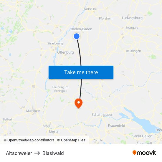 Altschweier to Blasiwald map