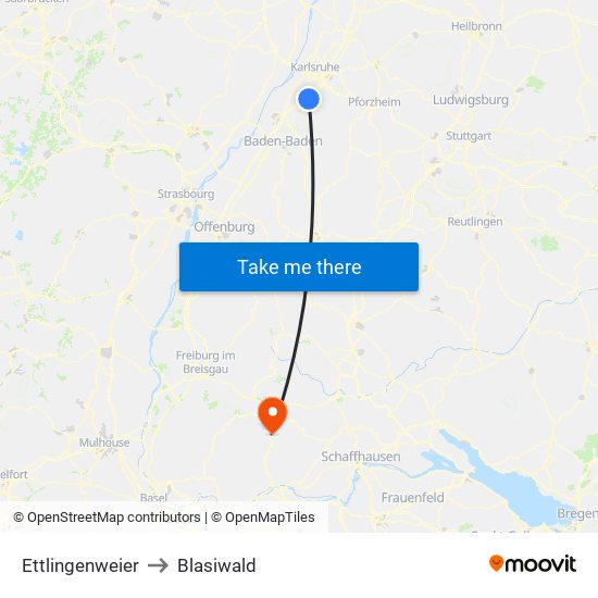 Ettlingenweier to Blasiwald map