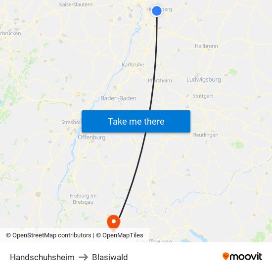 Handschuhsheim to Blasiwald map