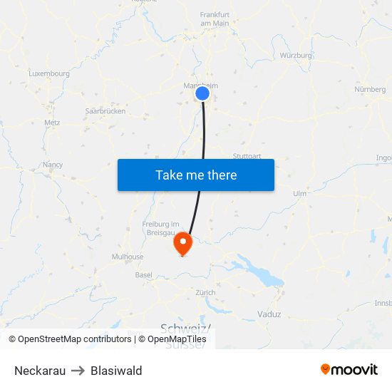 Neckarau to Blasiwald map
