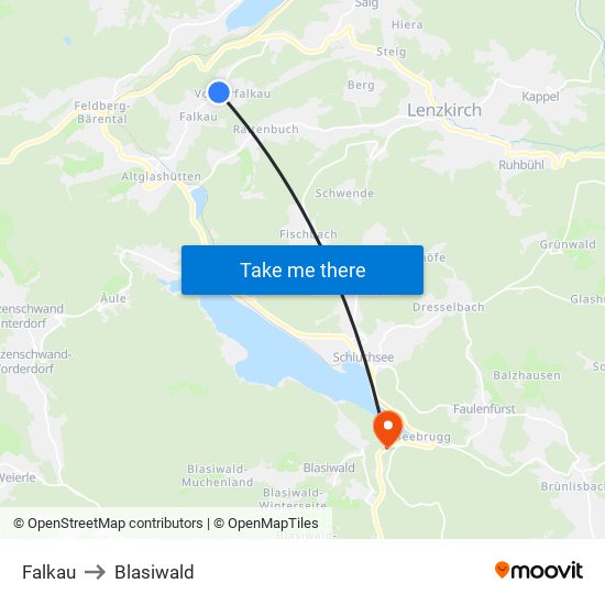 Falkau to Blasiwald map