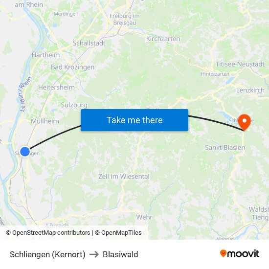 Schliengen (Kernort) to Blasiwald map