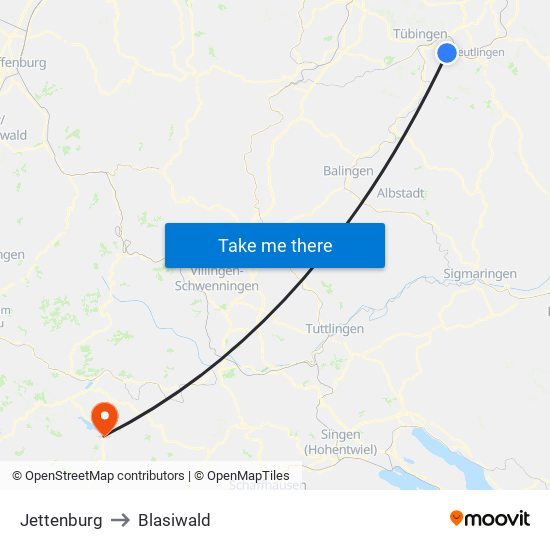 Jettenburg to Blasiwald map