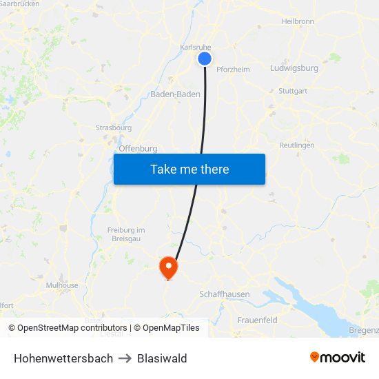 Hohenwettersbach to Blasiwald map