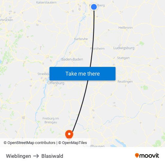 Wieblingen to Blasiwald map