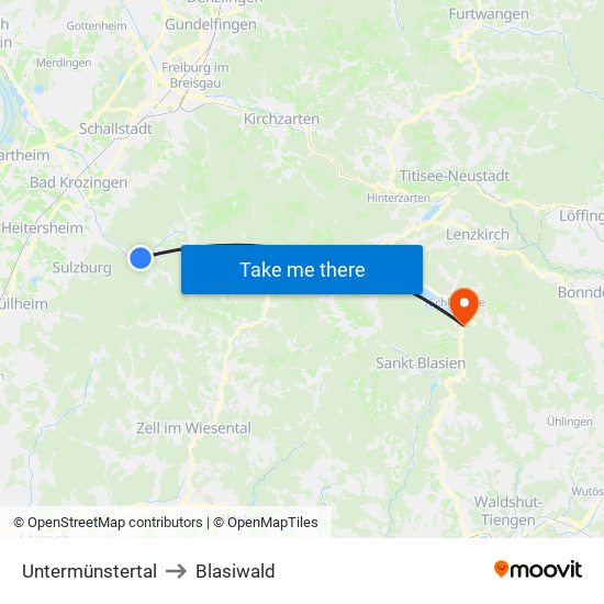 Untermünstertal to Blasiwald map