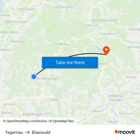 Tegernau to Blasiwald map