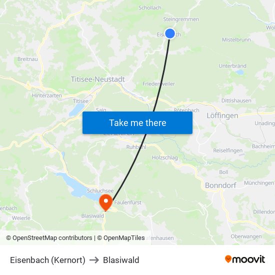Eisenbach (Kernort) to Blasiwald map