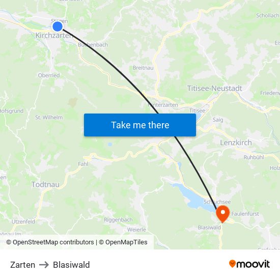 Zarten to Blasiwald map