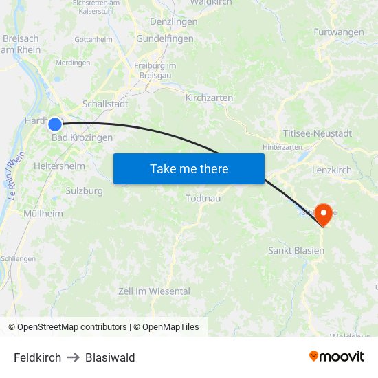 Feldkirch to Blasiwald map