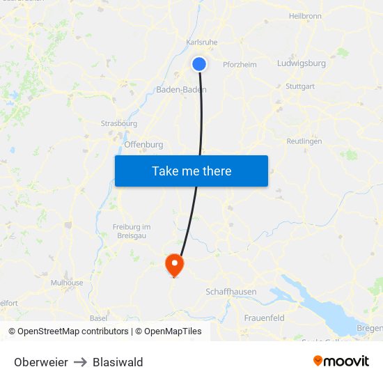 Oberweier to Blasiwald map