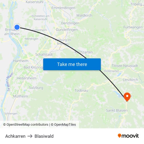 Achkarren to Blasiwald map