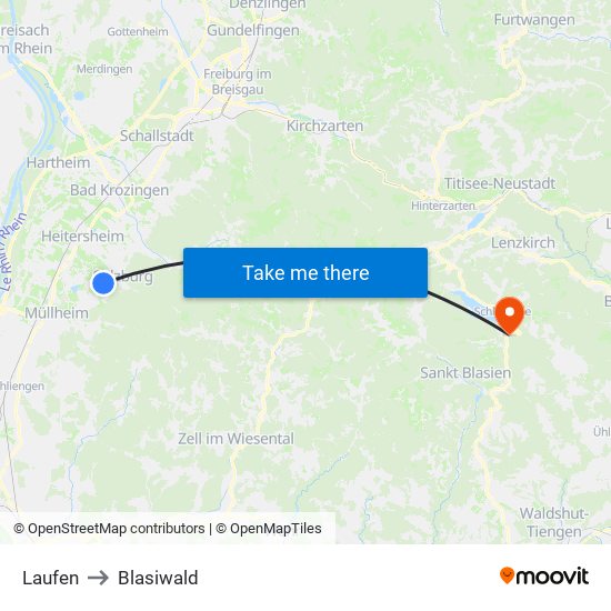 Laufen to Blasiwald map