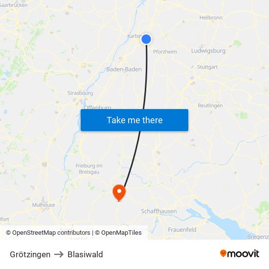 Grötzingen to Blasiwald map