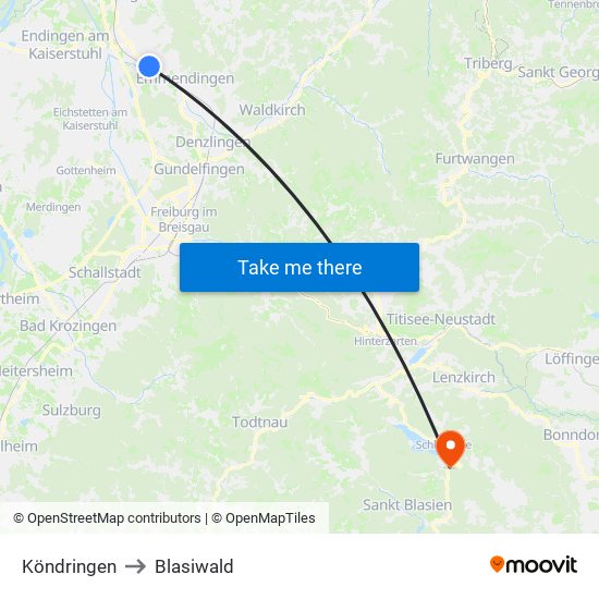Köndringen to Blasiwald map