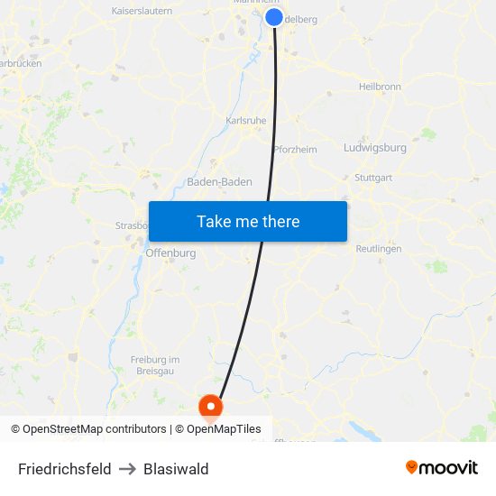 Friedrichsfeld to Blasiwald map