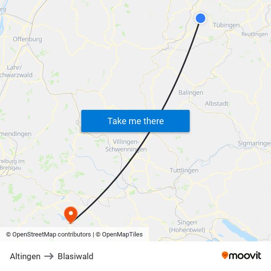 Altingen to Blasiwald map