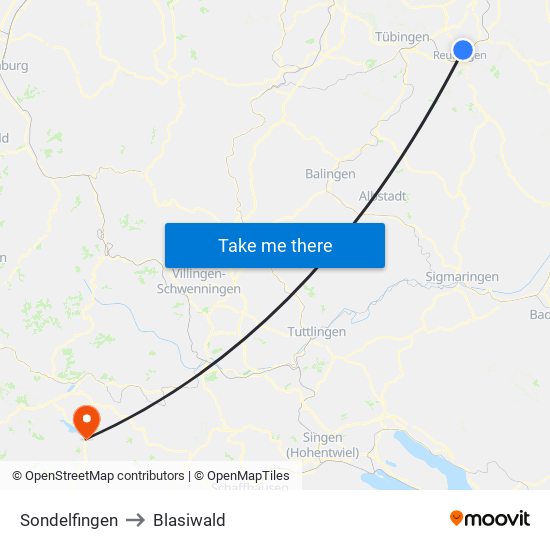 Sondelfingen to Blasiwald map