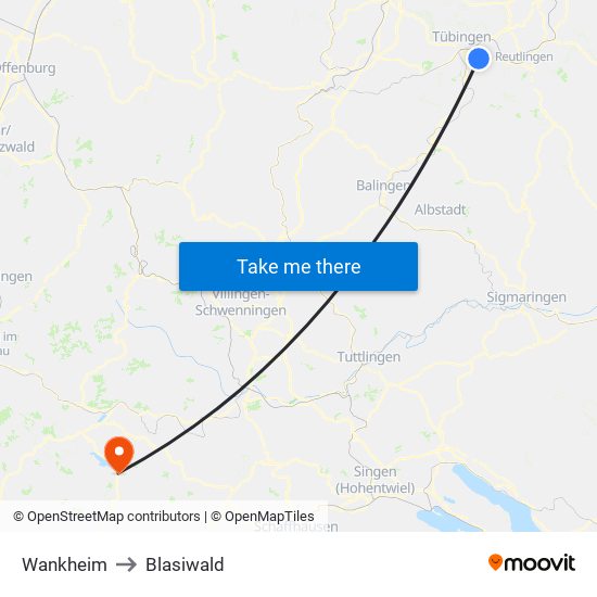 Wankheim to Blasiwald map