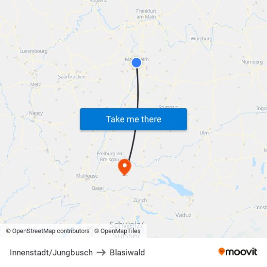 Innenstadt/Jungbusch to Blasiwald map