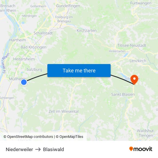 Niederweiler to Blasiwald map