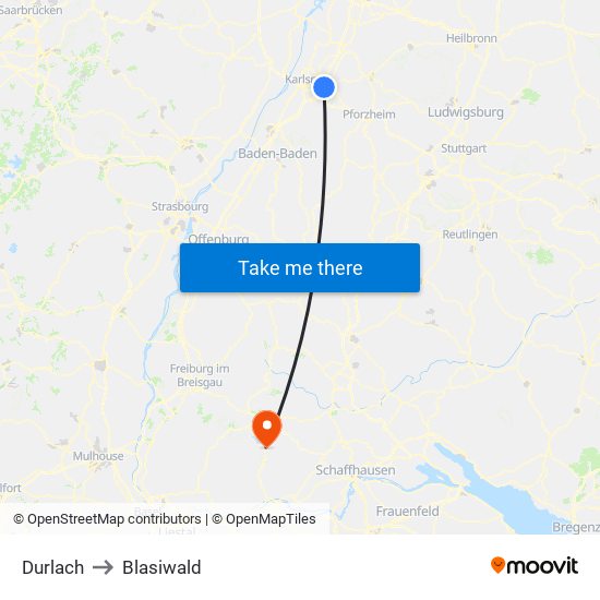 Durlach to Blasiwald map